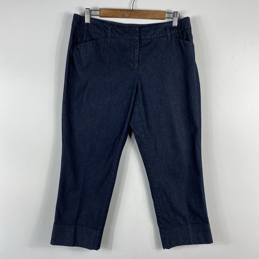 New York & Company Crop Pants 8 Dark Blue Chambray Pockets Casual